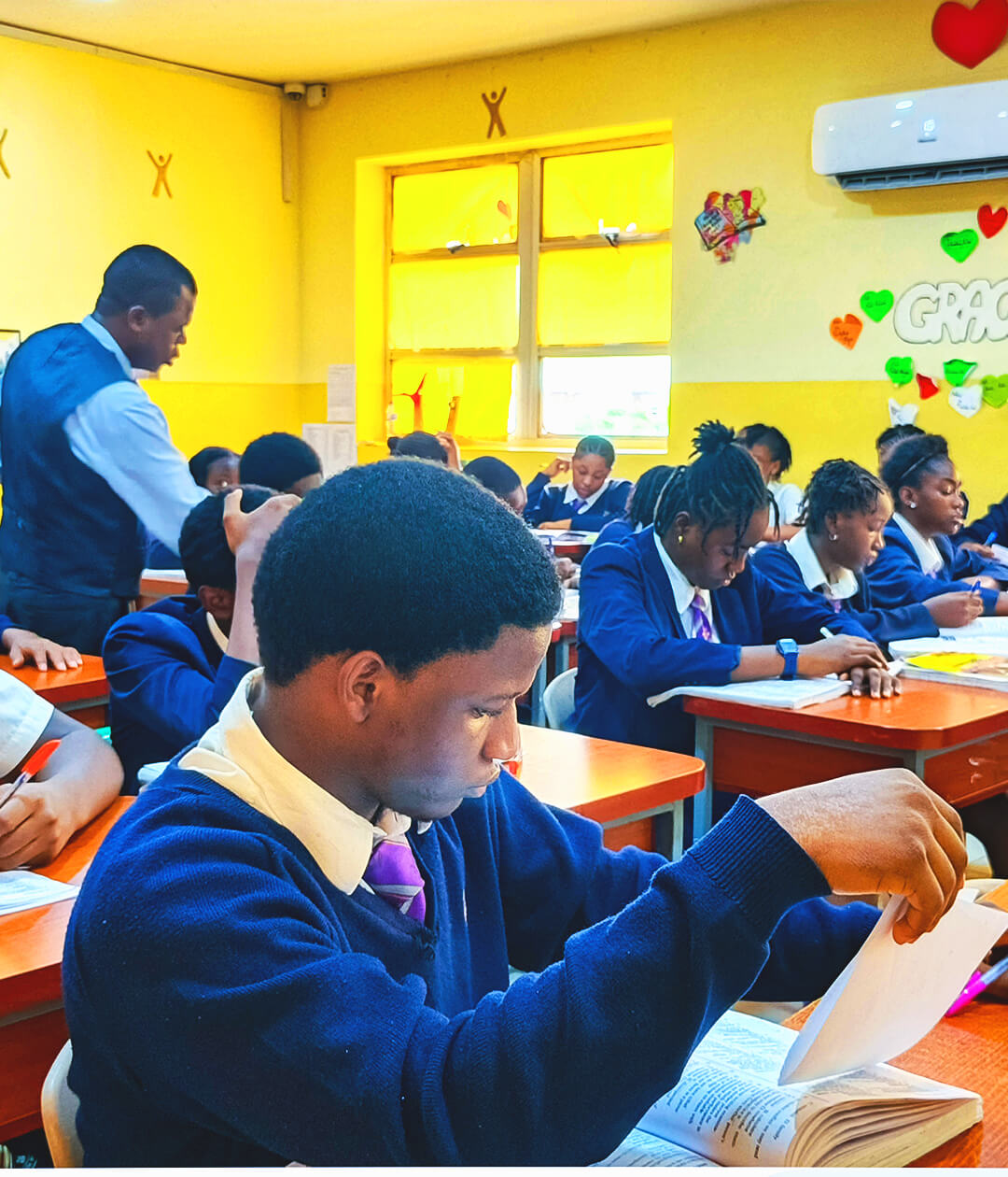 High school students in a science laboratory